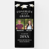 卒業生2名写真おめでとうGRAD Caps Black 横断幕 (縦)