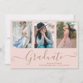卒業生3名フォトコラージピンク卒業 案内状 (正面)