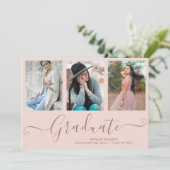 卒業生3名フォトコラージピンク卒業 案内状 (スタンド正面)
