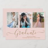 卒業生3名フォトコラージピンク卒業 案内状 (正面/裏面)