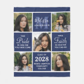 卒業生5写真コラージュ海軍ブルー卒業 フリースブランケット (正面)