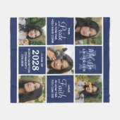 卒業生5写真コラージュ海軍ブルー卒業 フリースブランケット (正面(横))