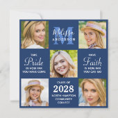 卒業生5写真コラージュ海軍ブルー卒業 招待状 (正面)