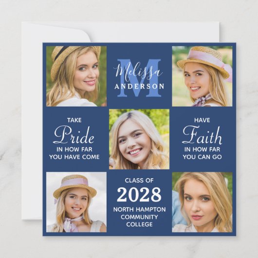 卒業生5写真コラージュ海軍ブルー卒業 案内状 (正面)