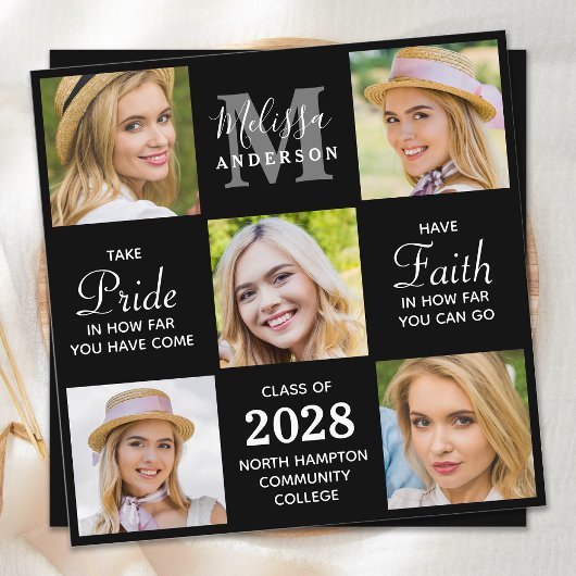 卒業生5写真コラージュ黒卒業 案内状