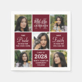 卒業生5写真コラージュBurgundy卒業 スタンダードカクテルナプキン (正面)