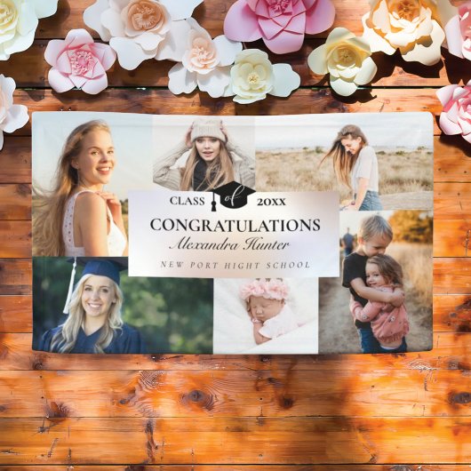 卒業生6名の写真コラージュおめでとう 横断幕