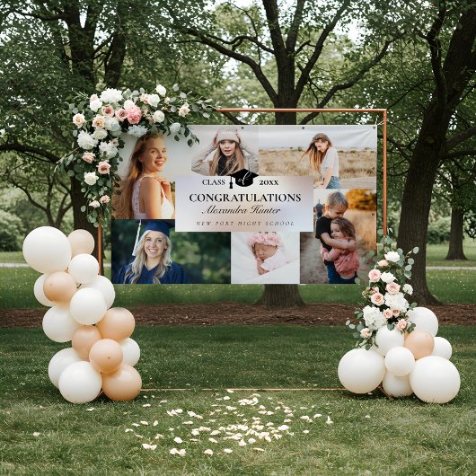 卒業生6名の写真コラージュおめでとう 横断幕