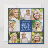 卒業生8写真コラージュ海軍ブルー卒業 招待状 (正面)