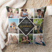 卒業生8写真コラージュ黒と金ゴールド卒業 クッション (ブランケット)