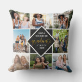 卒業生8写真コラージュ黒と金ゴールド卒業 クッション (正面)