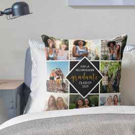 卒業生8写真コラージュ黒と金ゴールド卒業 クッション