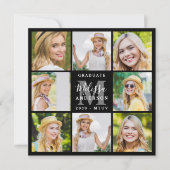 卒業生8写真コラージュ黒卒業 招待状 (正面)