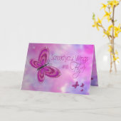 卒業生、お祝い、ピンクの派手な蝶 カード (黄色い花)