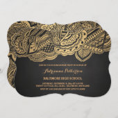 卒業生|のヴィンテージの黒板の金ゴールドの曼荼羅パターン 招待状 (正面/裏面)