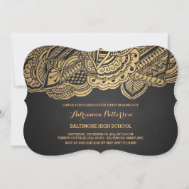 卒業生|のヴィンテージの黒板の金ゴールドの曼荼羅パターン 招待状