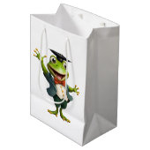 卒業生、カエル、卒業生、AIで生成されたTシャツ ミディアムペーパーバッグ (正面アングル)