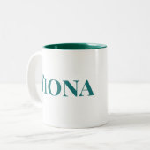 卒業生「クラス」お祝いグリーンとホワイト ツートーンマグカップ (正面左)