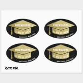 卒業生/卒業生/卒業のフェイクな金ゴールド/黒 楕円形シール (シート)