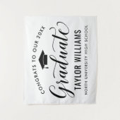 卒業生 白い卒業式の祝い タペストリー (正面)