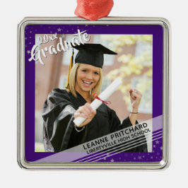 卒業生、編集可能パープル縁ど、写真 メタルオーナメント