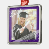 卒業生、編集可能パープル縁ど、写真 メタルオーナメント (左)