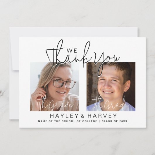 卒業生 | 2サイドのダブル卒業パーティー サンキューカード (正面)