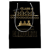 卒業生- DIYの年および名前-黒 ミディアムペーパーバッグ (正面)