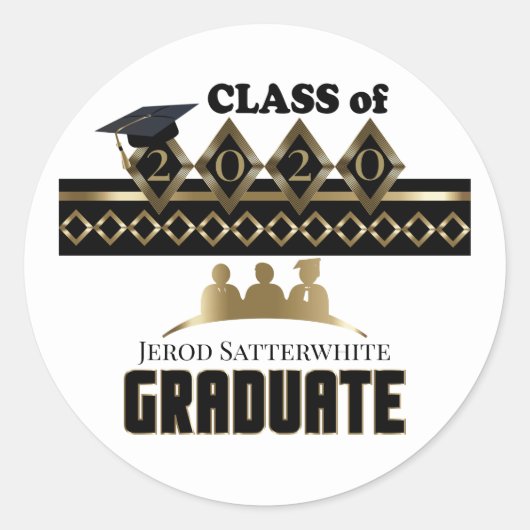 卒業生 – DIY年と名前 – 白 ラウンドシール (正面)
