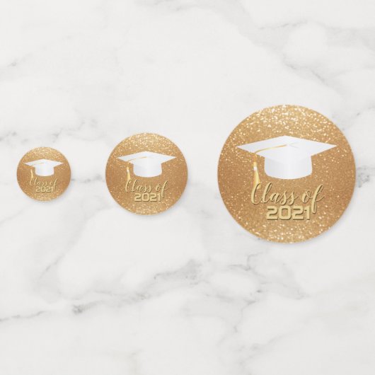 卒業用キャップ- 20XXクラス-金ゴールドグリッター コンフェッティ (正面)