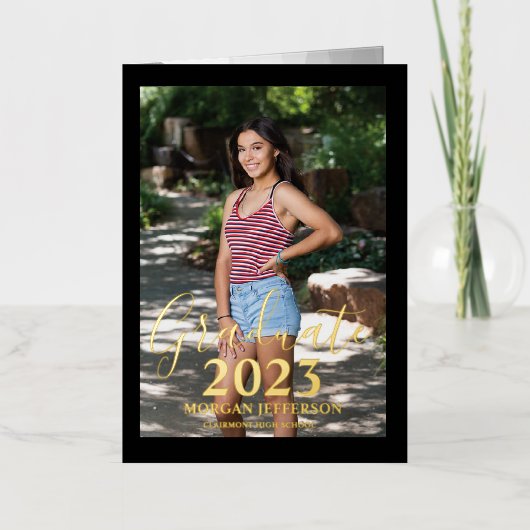 卒業用フォトフォイル招待状 箔グリーティングカード (正面)