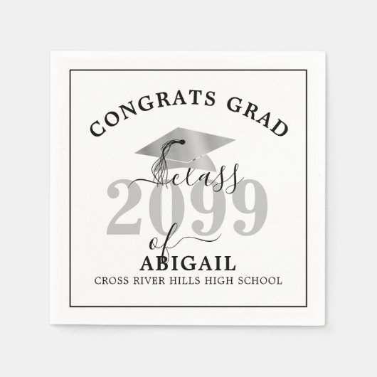 卒業用銀箔キャップパーソナライズされたナプキン スタンダードカクテルナプキン (正面)
