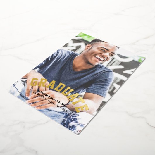 卒業男らしモダンパーソナライズされた 箔招待状 (回転した状態)