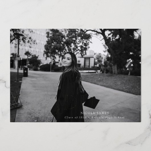 卒業発モダン表フォイル押し付け 箔招待状 (正面)