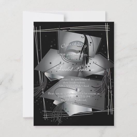 卒業発表お祝い白黒 招待状 (正面)
