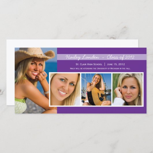 卒業発表の写真カード |紫 案内状 (正面/裏面)