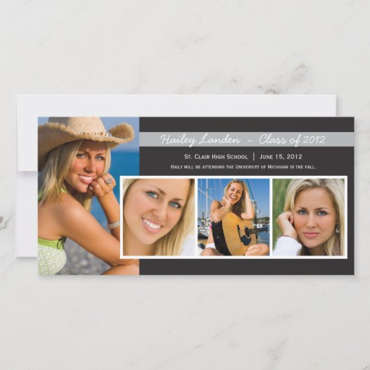 卒業発表の写真カード |黒 案内状 (正面)