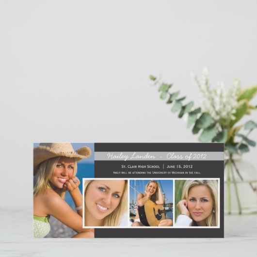 卒業発表の写真カード |黒 案内状 (スタンド正面)