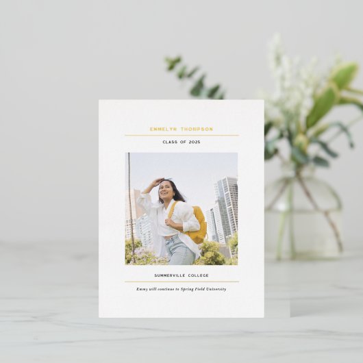 卒業発表はがきのミニマル 箔シーズンポストカード (立ち正面)