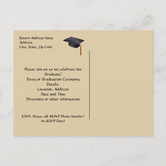 卒業発表はがき、黒と金ゴールド インビテーションポストカード (裏面)