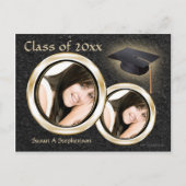 卒業発表はがき、黒と金ゴールド インビテーションポストカード (正面)