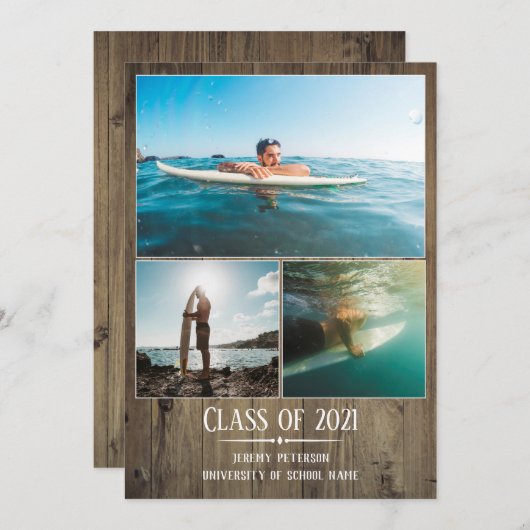 卒業発表ウッドプランクス3枚フォトカード 招待状 (正面/裏面)