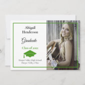 卒業発表グリーンキャップと写真 招待状 (正面)