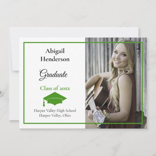卒業発表グリーンキャップと写真 招待状