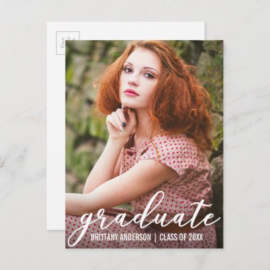 卒業発表スタイリッシュ写真はがき 案内ポストカード (正面/裏面)