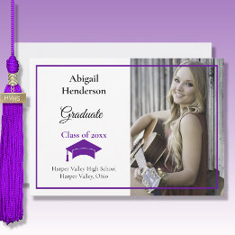 卒業発表パープルキャップと写真 招待状