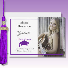 卒業発表パープルキャップと写真 招待状
