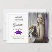 卒業発表パープルキャップと写真 招待状 (正面)