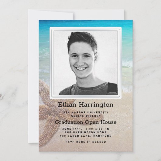 卒業発表ビーチをテーマ 招待状 (正面)
