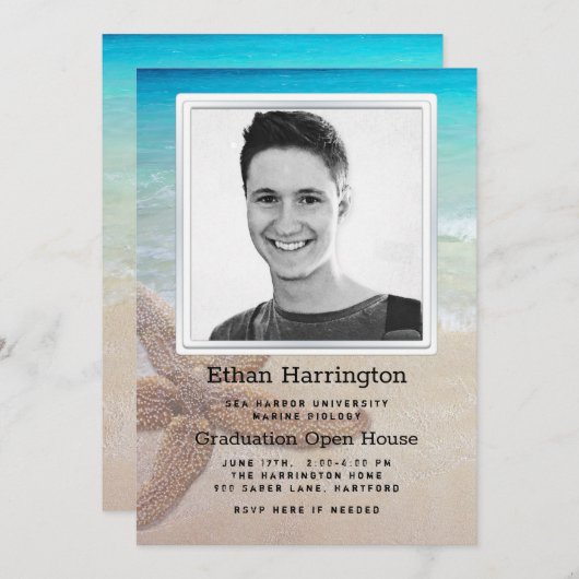卒業発表ビーチをテーマ 招待状 (正面/裏面)